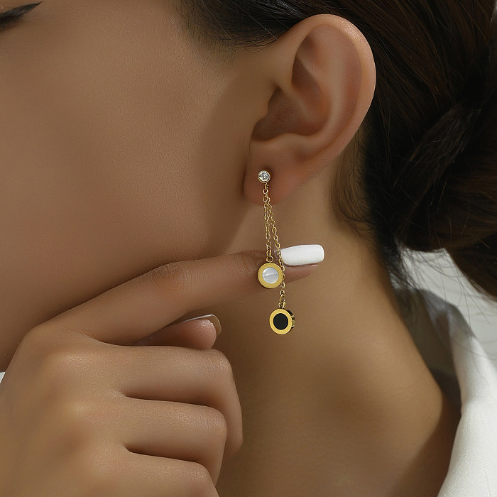 1 paire de boucles d'oreilles élégantes Glam Lady avec incrustation géométrique en acier inoxydable