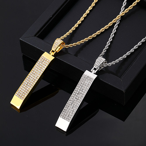 Hip-Hop Vintage Style Rock Rectangle Stainless Steel  Alloy Plating Inlay Zircon Gold Plated Silver Plated Pendant Necklace