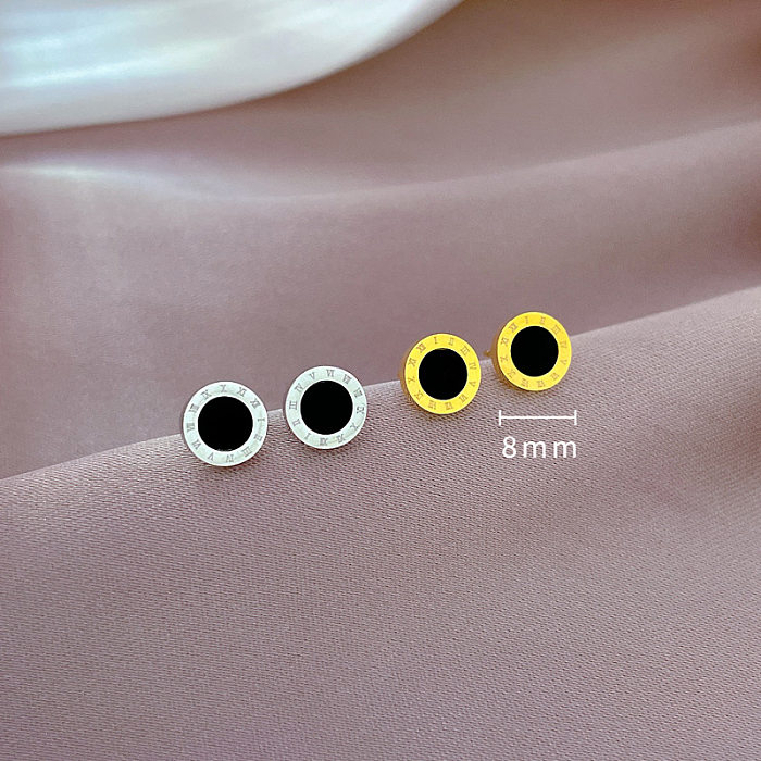 1 Pair Simple Style Round Stainless Steel Inlay Shell Ear Studs