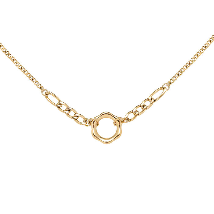 Collier en or 18 carats plaqué en acier inoxydable avec anneau de chaîne à la mode simple