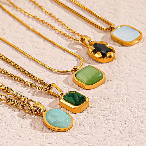 IG Style Geometric Stainless Steel  Stainless Steel Plating Inlay Natural Stone Opal Shell Pendant Necklace