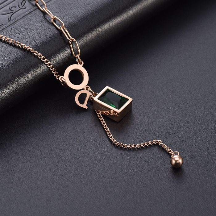 Elegant Rectangle Stainless Steel Plating Zircon Gold Plated Pendant Necklace