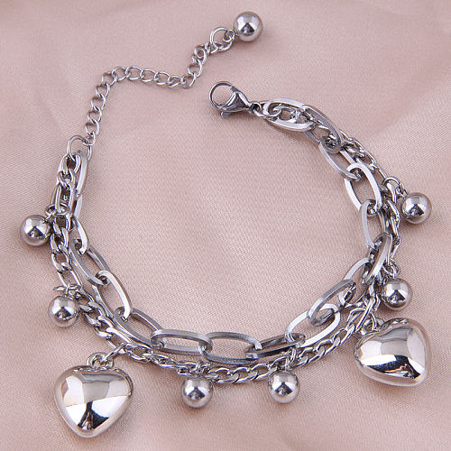 Bracelet en acier inoxydable avec pendentif coeur coréen, vente en gros