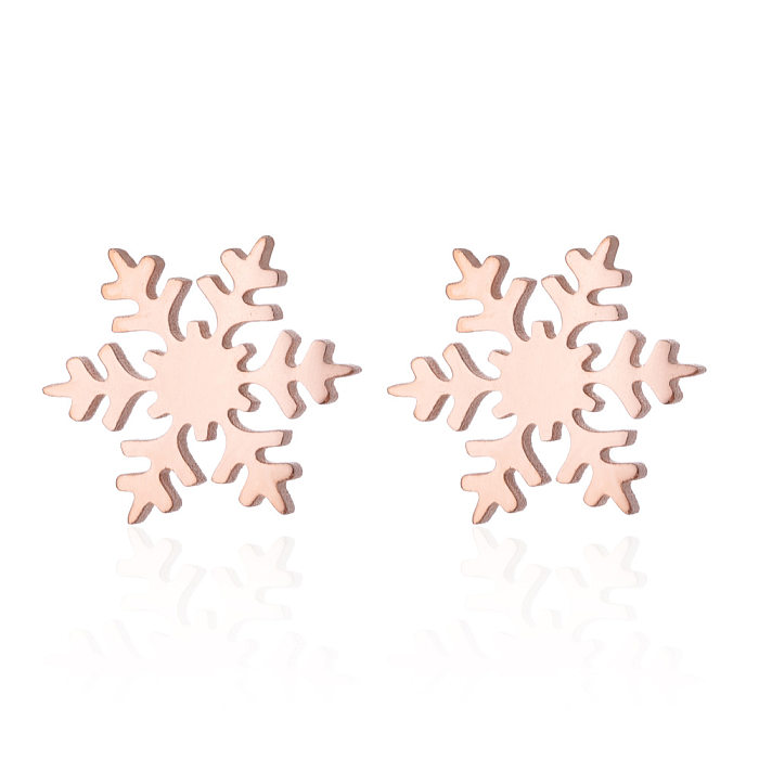 Brincos de aço inoxidável estilo simples feminino floco de neve animal sem orelha incrustada