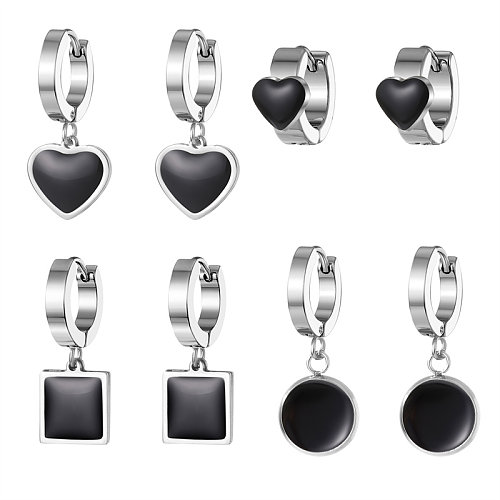 1 Pair Simple Style Round Square Heart Shape Stainless Steel  Enamel Plating Dangling Earrings