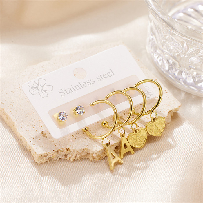 1 Paar einfache Herzform-Ohrringe aus poliertem Edelstahl mit Epoxidbeschichtung und 18 Karat vergoldet