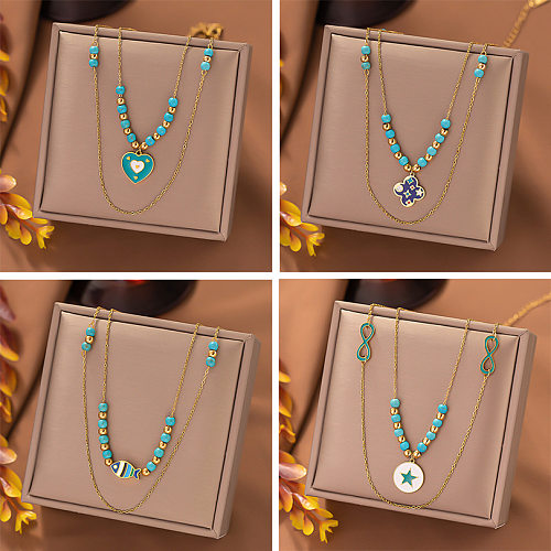 Streetwear-Halsketten mit Infinity-Stern und Herzform aus Edelstahl mit Perlenbeschichtung