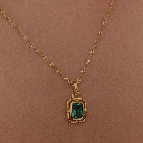 Retro Geometric Stainless Steel  Plating Inlay Zircon 18K Gold Plated Pendant Necklace