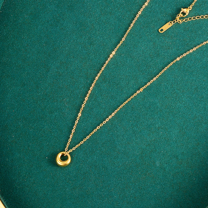 Collier pendentif plaqué or 18 carats rond en acier inoxydable de style simple et élégant