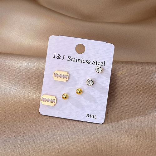 1 Set Simple Style Blade Stainless Steel  Plating Inlay Zircon Ear Studs