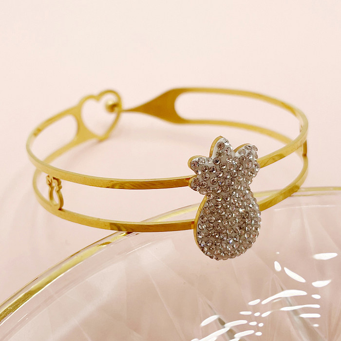 Bracelet en acier inoxydable avec strass plaqué or, Style Simple, croix en forme de cœur, fleur, en vrac