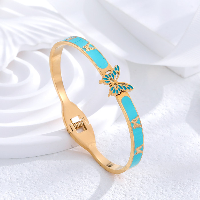 Wholesale Classic Style Butterfly Titanium Steel 24K Gold Plated Bangle