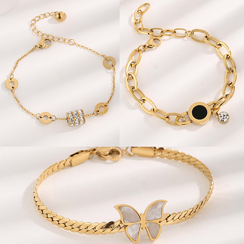 Elegante Streetwear-Armbänder mit ovalen römischen Ziffern und Schmetterlingen aus vergoldetem Titanstahl in großen Mengen