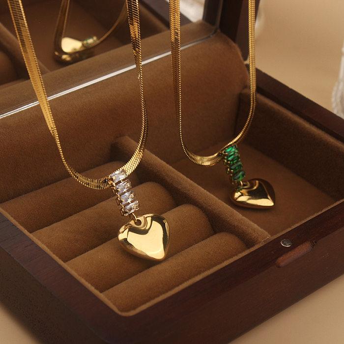 Collier pendentif en Zircon avec incrustation de placage en acier inoxydable en forme de cœur de Style Simple