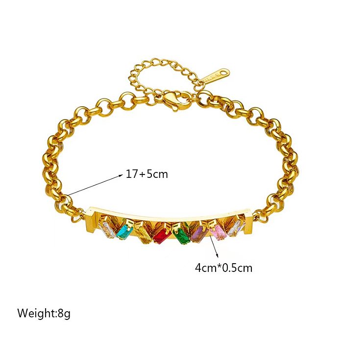 Simple Style Commute Rectangle Titanium Steel Inlay Artificial Rhinestones 18K Gold Plated Bracelets