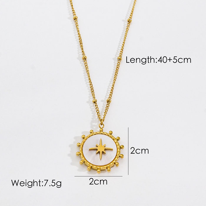 Simple Style Classic Style Square Star Moon Stainless Steel Enamel Plating Inlay Natural Stone Shell Zircon 14K Gold Plated Pendant Necklace