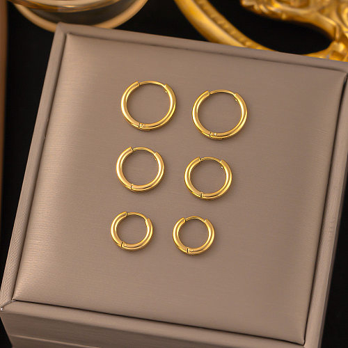 3 pares de estilo simples círculo polimento chapeamento de aço inoxidável 18K brincos banhados a ouro