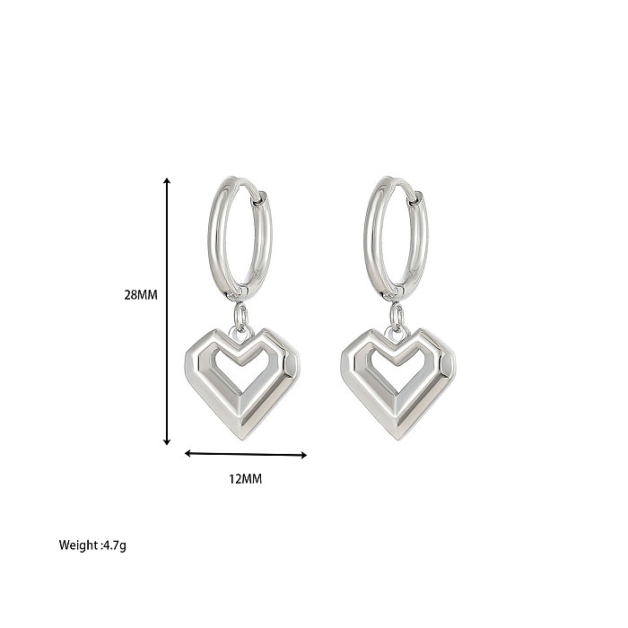 1 paire de boucles d'oreilles pendantes en acier inoxydable plaqué or blanc, Style Simple, en forme de cœur