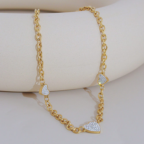 Süße herzförmige Edelstahl-Halskette für Damen mit Zirkon-Edelstahl-Halskette