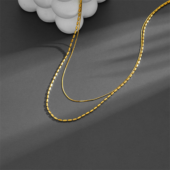 Simple Style Solid Color Stainless Steel Plating 18K Gold Plated Layered Necklaces