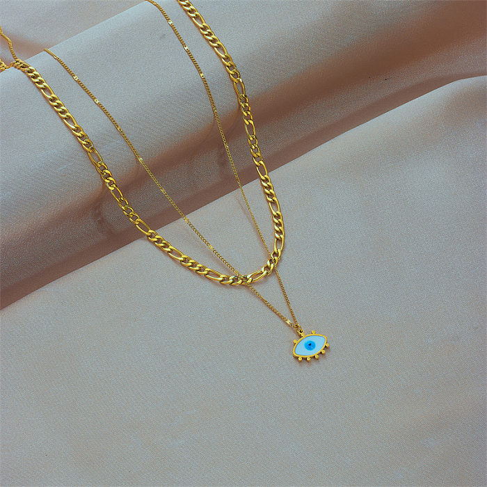 Casual Punk Eye Stainless Steel Enamel Plating 18K Gold Plated Layered Necklaces