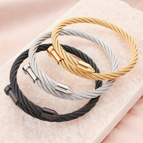 Punk Solid Color Stainless Steel Plating Bangle