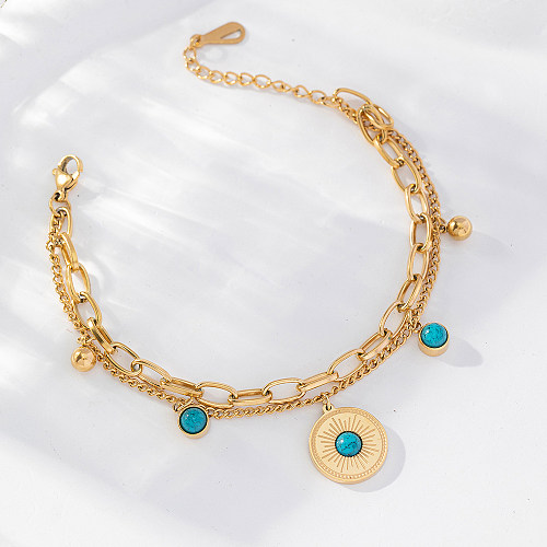 Bracelets turquoise avec incrustation en acier inoxydable à pois ronds de style classique de base