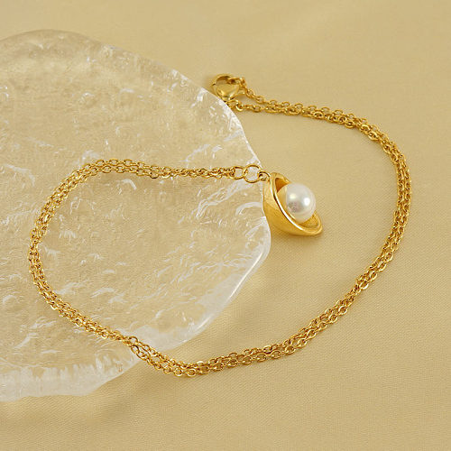Simple Style Ingot Stainless Steel  Plating Inlay Pearl 18K Gold Plated Pendant Necklace