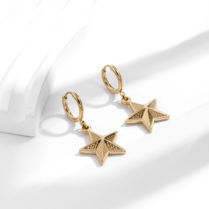 Boucles d'oreilles pendantes plaquées or 18 carats en acier inoxydable avec fleur d'étoile ronde de style moderne