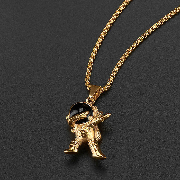 Collar con colgante de acero inoxidable de astronauta Hip-Hop Collares de acero inoxidable chapados en oro