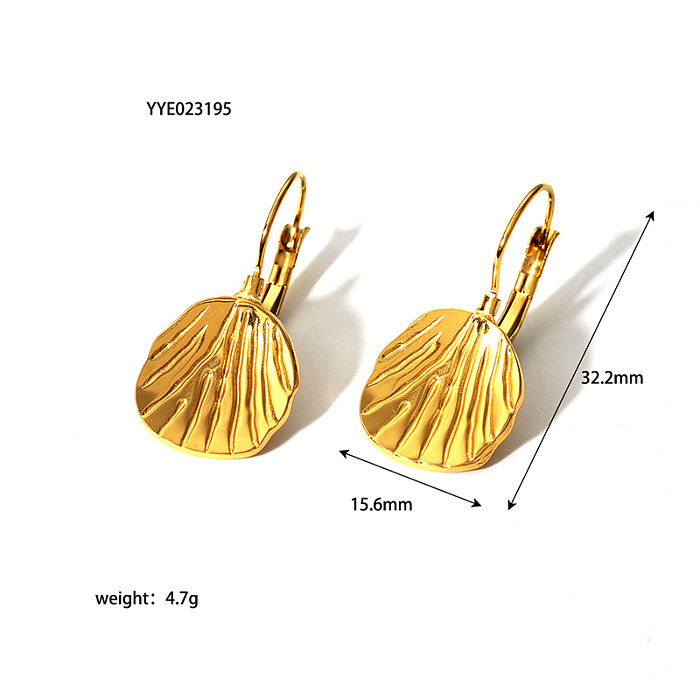 1 par de brincos elegantes retrô estilo francês com revestimento de vieira em aço inoxidável banhado a ouro 18K