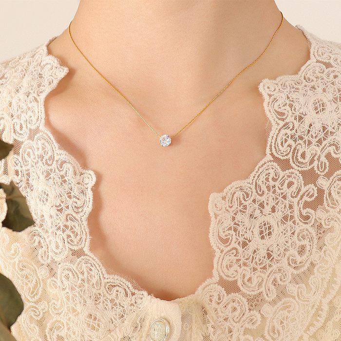 Modische Ornament-Einzeldiamant-Schlüsselbeinkette mit Zirkon-Halskette aus Edelstahl mit 18-Karat-Vergoldung