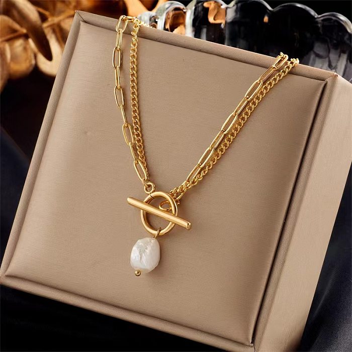 Baroque Style Round Imitation Pearl Stainless Steel Necklace