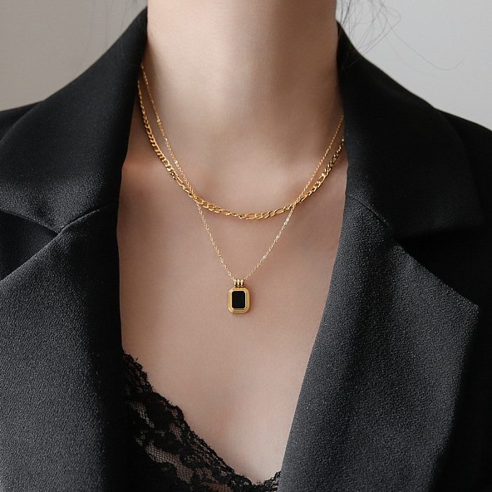 Simple Style Solid Color Stainless Steel Patchwork Layered Necklaces