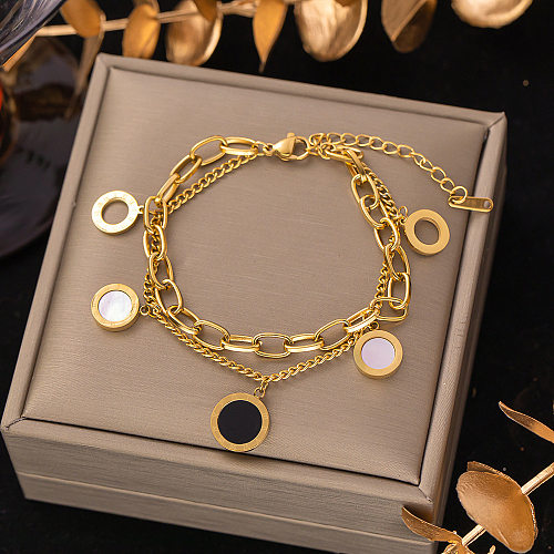 Bracelets à coque avec incrustation ajourée, Style Simple et décontracté, chiffres ronds, placage en acier titane