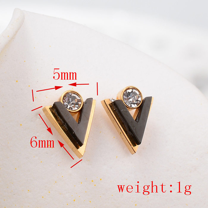 Fashion Geometric Zircon Black Triangle Rose Gold Stainless Steel Earrings Wholesale