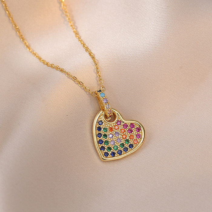 Simple Style Heart Shape Stainless Steel Zircon Pendant Necklace In Bulk