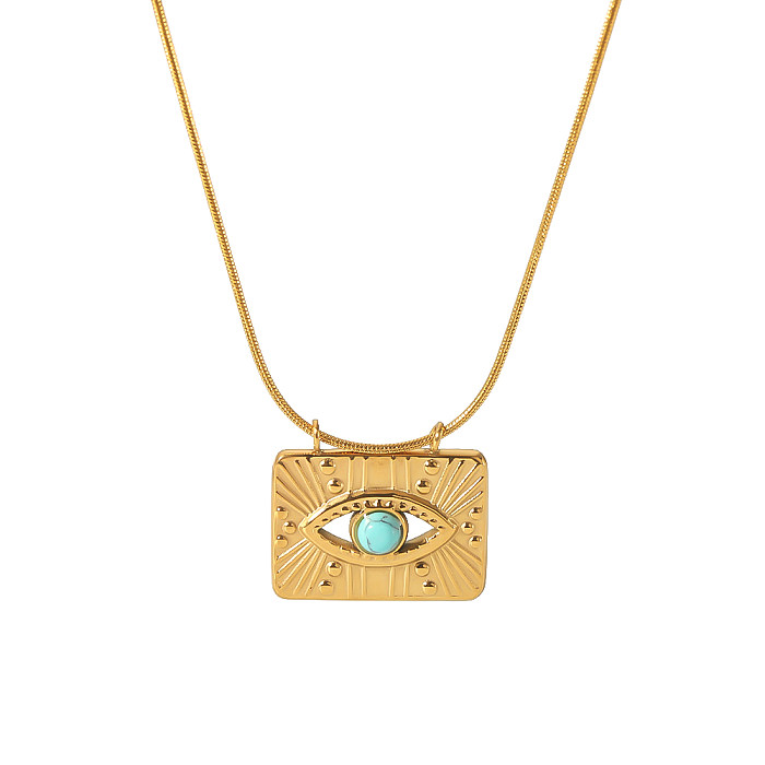 Casual Streetwear Eye Rectangle Stainless Steel  Plating Inlay Zircon 18K Gold Plated Pendant Necklace