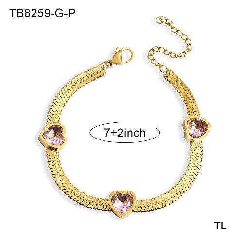 Bracelets plaqués or 18 carats, chaîne de placage en acier inoxydable en forme de cœur de style simple, vente en gros