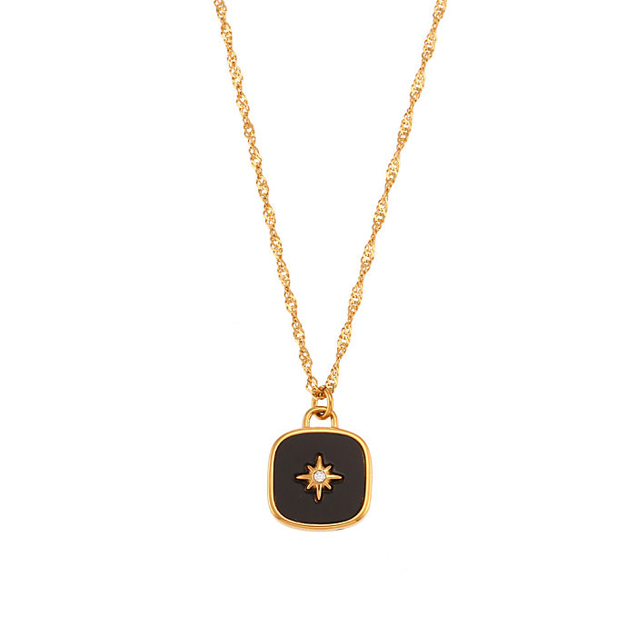 Simple Style Square Star Stainless Steel  Stainless Steel Plating Inlay Rhinestones Shell Pendant Necklace