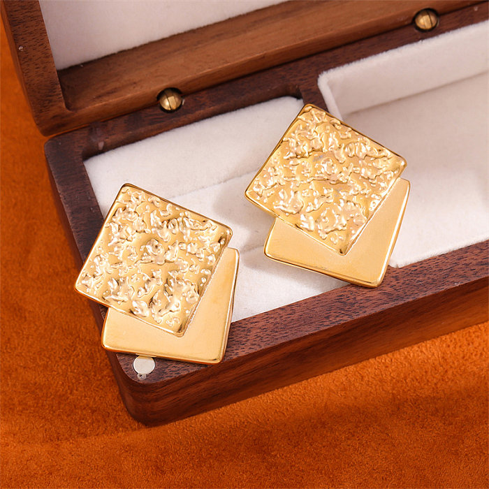 1 par de pendientes chapados en oro de 18 quilates de acero inoxidable con revestimiento geométrico de estilo Simple Retro