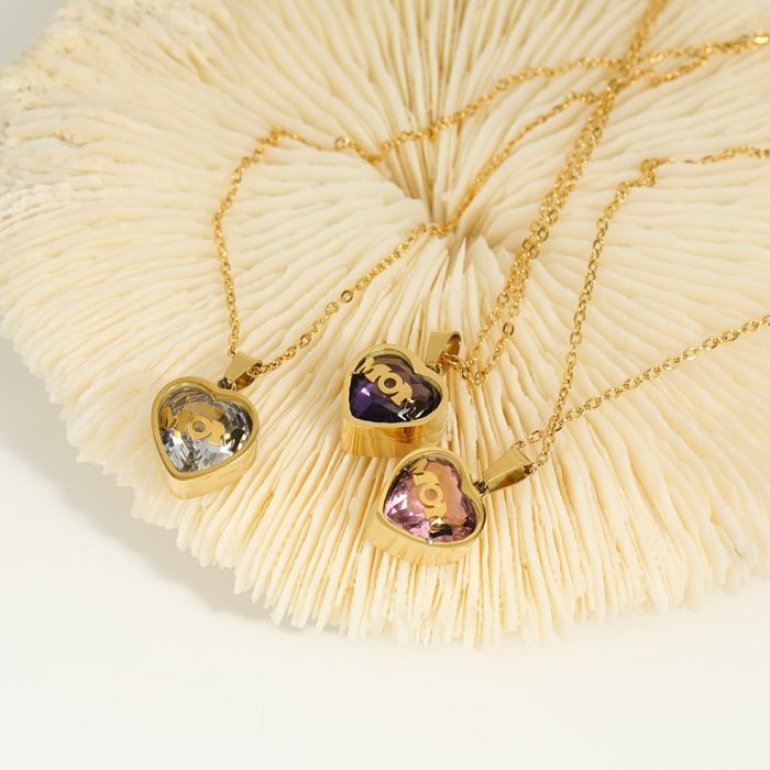 1 Stück MAMA-Halskette mit schlichtem Herzform-Edelstahl-Inlay und Geburtsstein-Zirkon-Anhänger