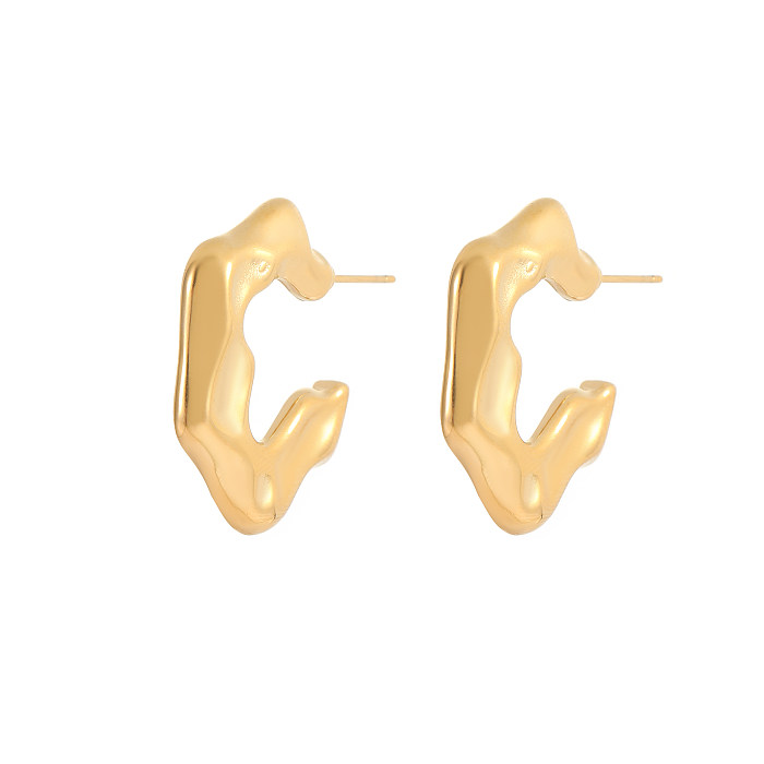 1 paire de boucles d'oreilles plaquées or en acier inoxydable, Style Simple et mignon, en forme de C, en forme de U
