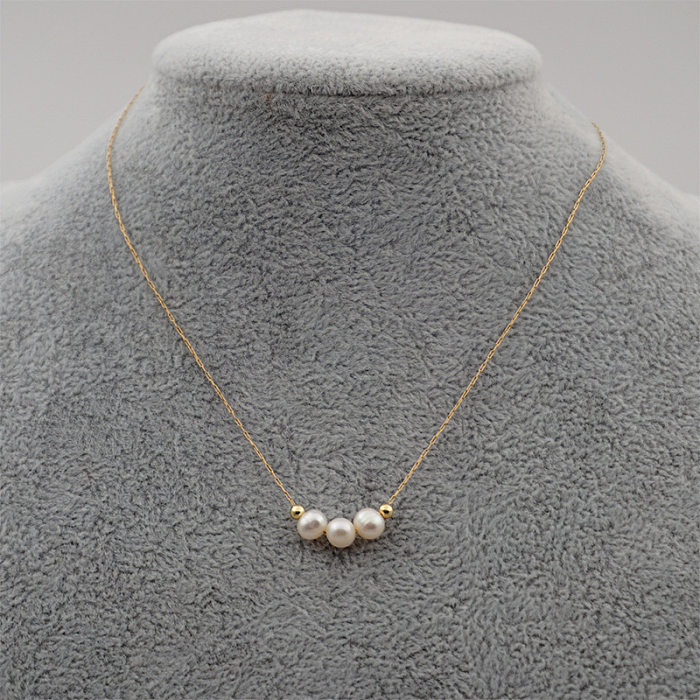 Fashion Round Pearl Stainless Steel Necklace 1 Piece