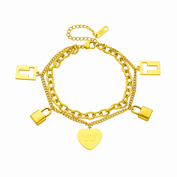 Großhandel Retro-Herzform-Titanstahl-Armbänder mit unregelmäßiger Beschichtung und 18 Karat Gold