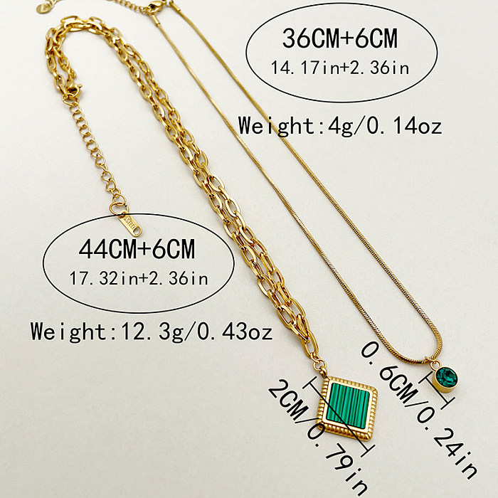Simple Style Rhombus Stainless Steel  Plating Inlay Zircon Gold Plated Pendant Necklace