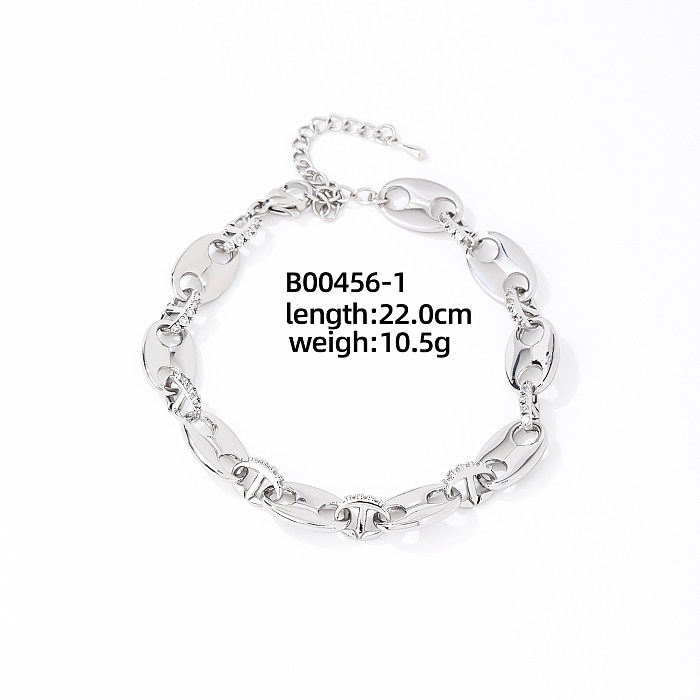 Hip-Hop Solid Color Stainless Steel Plating Inlay Zircon Bracelets