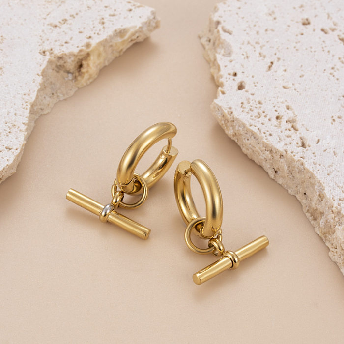 Boucles d'oreilles en demi-cercle rond carré en acier inoxydable, 1 paire, Style moderne, incrustation de pierres précieuses artificielles
