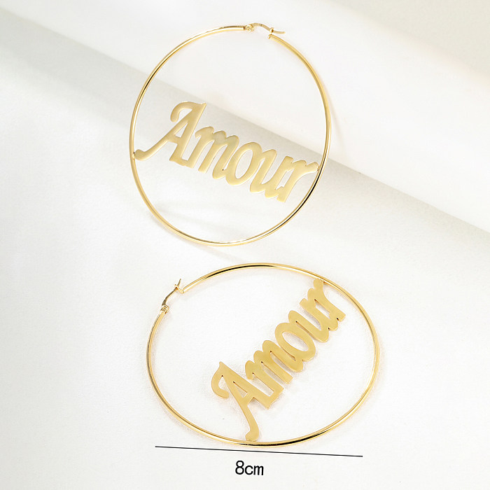 1 Pair Basic Exaggerated Modern Style Letter Stainless Steel  Patchwork Plating Hoop Earrings