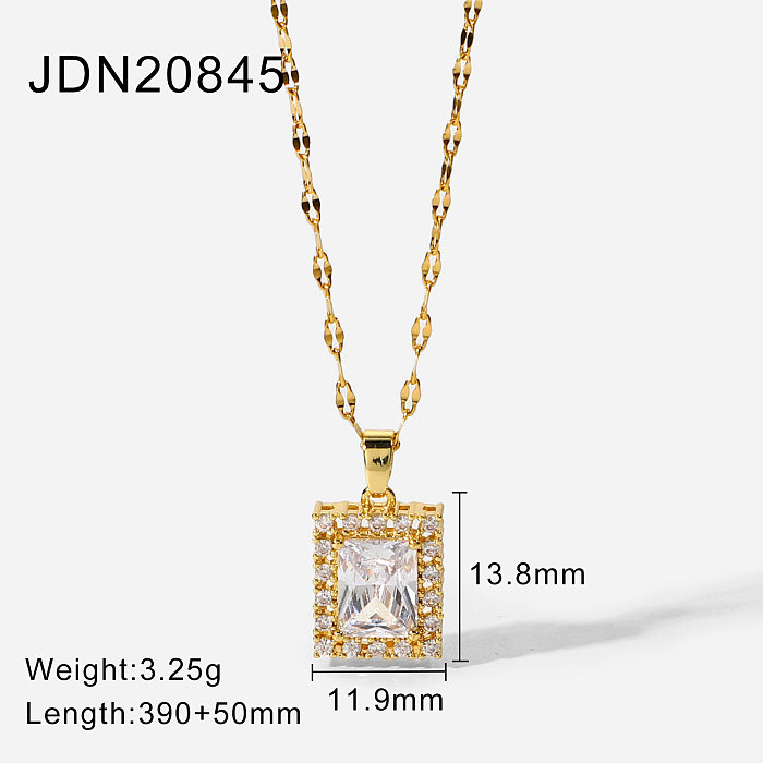 18K Gold-plated Stainless Steel  Jewelry Square White Cubic Zircon Pendant Necklace Female